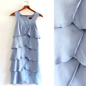 BCBG Paris  Midi Light Blue Tiered Ruffle Dress Y2K Size 10